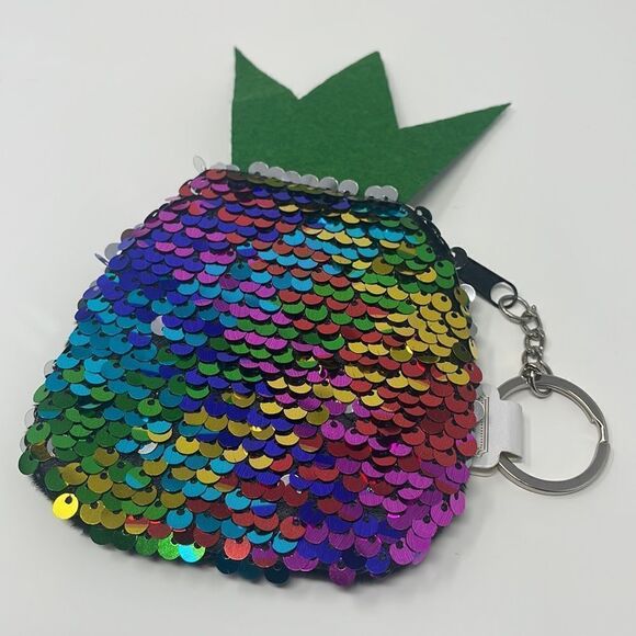 Pineapple Colorful Sequin Mini Coin Purse Keychain - Picture 4 of 7